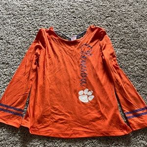 Cotton 3/4 sleeve Clemson shirt with purple crisscross- Girls L (10-12)